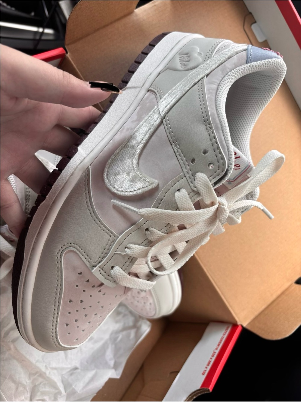 Nike Women’s Low-Top Sneakers in Cream & Dusty Pink with Velvet Swoosh - Picture 3 of 3